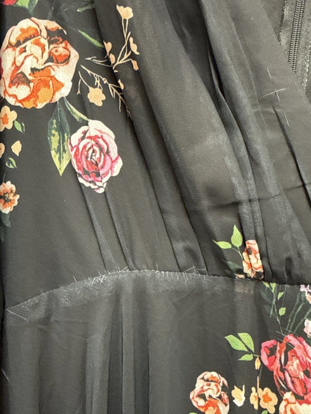 Mac Duggal Size 6 Black Floral 55661 Belted Long Sleeve V-neck Gown Dress Flaws - Picture 8 of 16